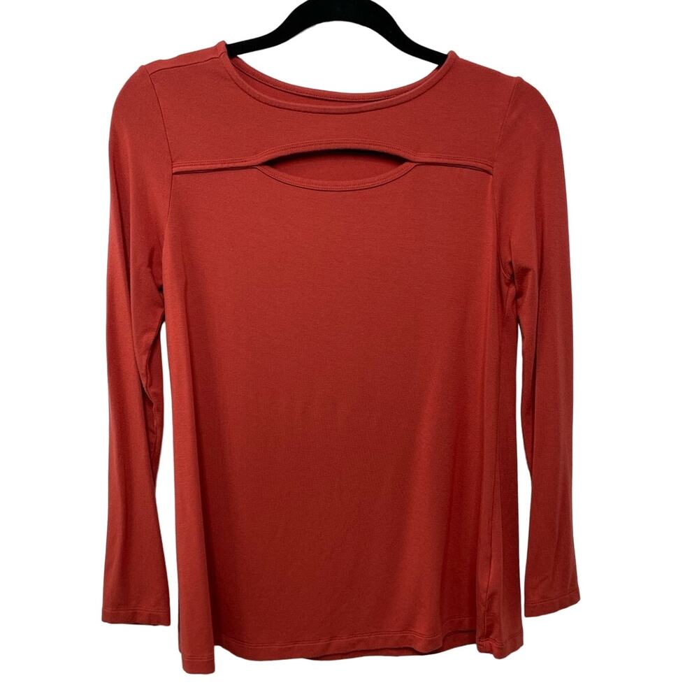 Soft Surroundings Long Sleeve T-Shirt Cut-Away Jersey Knit Rust Red Womens XS - Picture 1 of 9